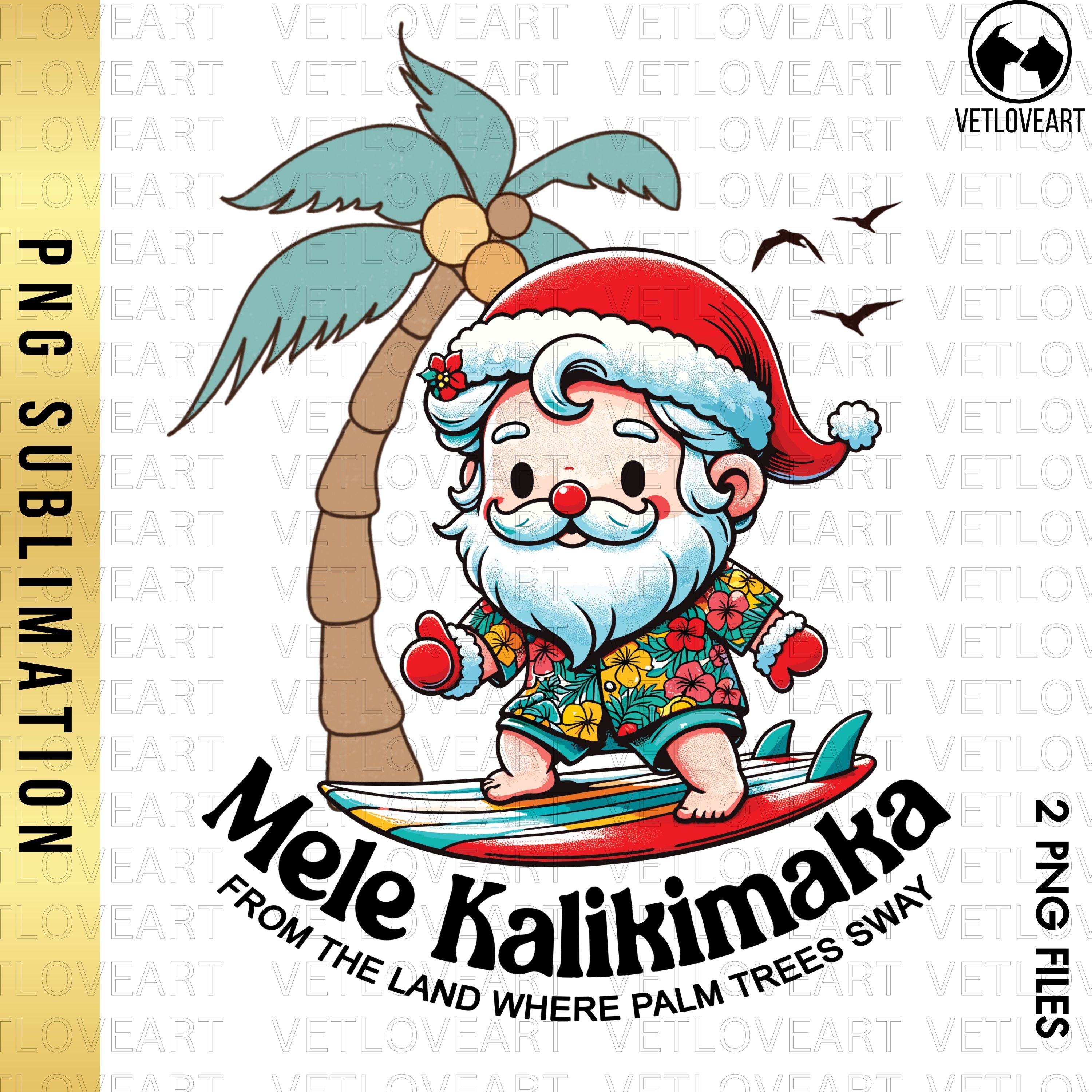 Mele Kalikimaka PNG: Hawaiian Santa Christmas Sublimation (digital