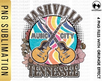 Nashville Music City Guitar PNG: Retro Western Design (Digital Download)