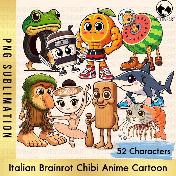 Funny Italian Brainrot Clipart PNG: Kids Shirt Brainrot Chibi Anime Design (Digital Download)