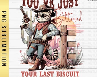 Gato Cowboy Engraçado PNG: Design Retro Western (Download Digital)