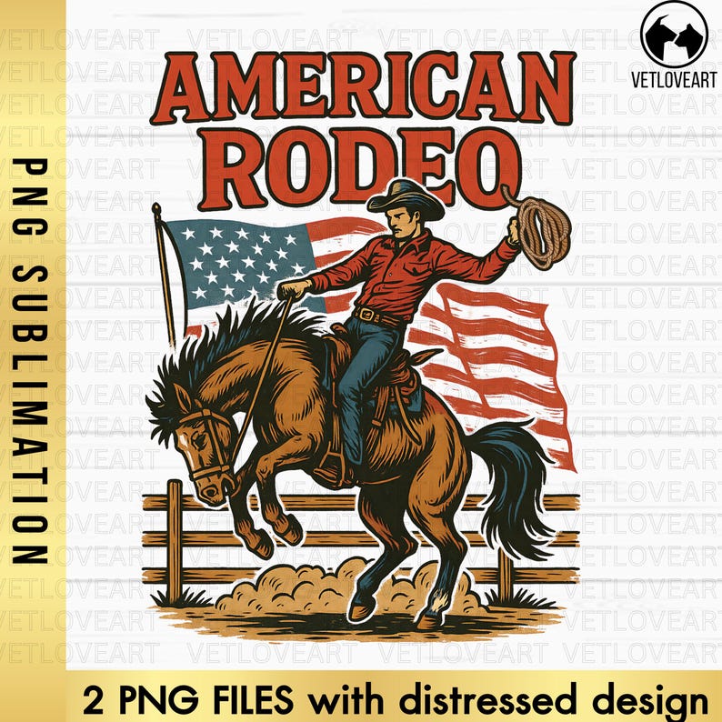 Retro American Rodeo PNG: Patriotic Cowboy 4th of July (digital ...