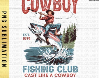 Club de Pesca Vaquera PNG: Sublimación retro del Oeste (Descarga digital)