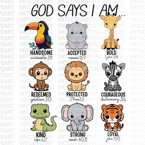 God Says I Am Png,Kids Shirt PNG,Christian Kids Png,Bible Verse Animal Shirt,Baby Animal Kids Shirt,Religious Boy Png,Handsome,Safari Kids