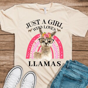 Lama Shirt, Just A Girl Who Loves Lamas T-Shirt, Lamas Lovers Girls Tshirt, Lama Geburtstag Mädchen, Lama Liebhaber Geschenke,Lama Pink