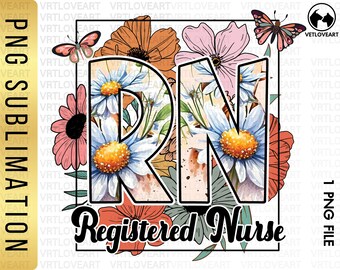Infermiera registrata retrò con motivo floreale PNG: design a sublimazione RN (download digitale)