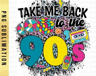 Take Me Back To The 90s Retro PNG: Cassette, Disc, and Cube Design (Digital Download)