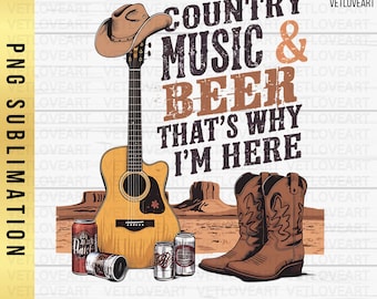 Country Music & Beer PNG: Western Rodeo Sublimation (Digital Download)