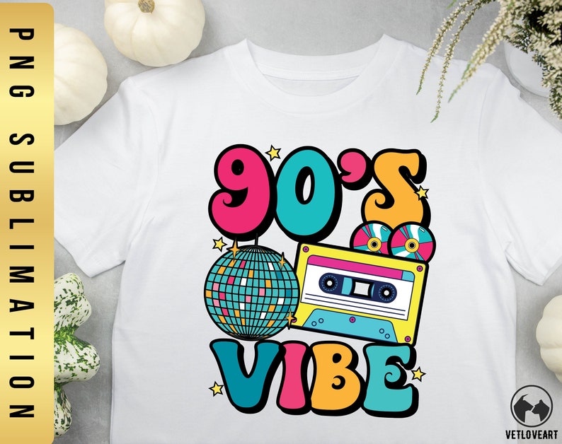 90s Vibe PNG: 1990 Retro Cassette, Disco Ball Design (Digital Download) image 3