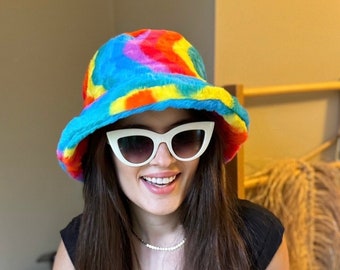 LGBTQ+ Multicolor winter Bucket Hat, Faux Fur Bucket Hat,Fisherman’s hat, Unisex Soft Bucket Hat