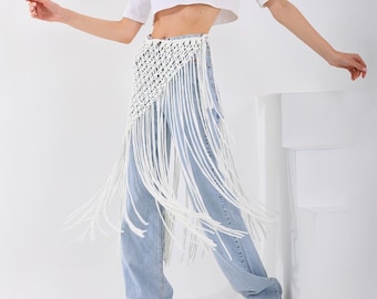 Pareo con frange Macrame, Gonna da spiaggia Macrame, Copricostume da donna, Pareo Macrame asimmetrico, Copricostume Boho