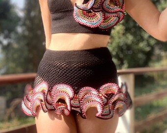 Crochet Mini Skirt, Handmade  Cover Up, Women's Beachwear, Beach Skirt, Festival Outfit