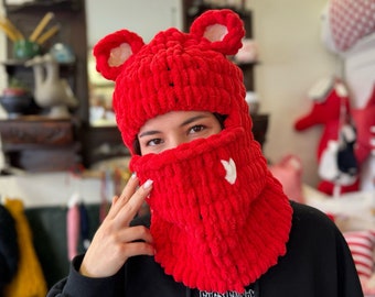 Knit Balaclava, Animal Balaclava, Ski Balaclava, Knit Handmade Hoodie, Teddy Bear Balaclava,Funny Balaclava,Man Woman custom order