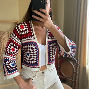 Granny Square Cardigan,Patchwork Crochet Cardigan,Crochet jacket,Crop Cardigan,Women Cardigan