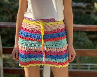 Colorful Crochet Mini Skirt,Crochet Skirt, Mini Crochet skirt, Beach Skirt