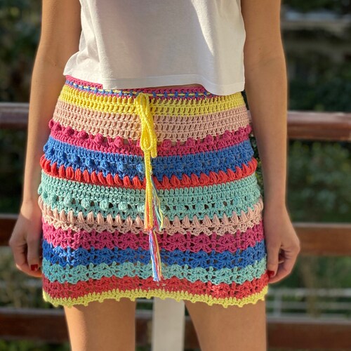 Colorful Crochet Mini Skirt,Crochet Skirt, Mini Crochet skirt, Beach Skirt