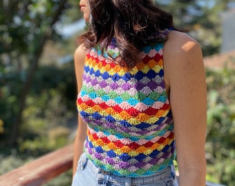 Top de cultivo de ganchillo colorido, top de cultivo halter, top de cultivo de ganchillo, top de cultivo de verano, top boho