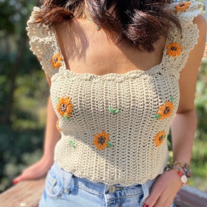 Flower embroidered Crochet Crop Top, Crochet Top,Summer crop top,Festival top