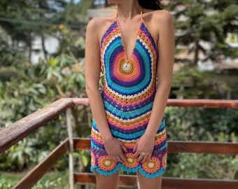 Colorful Crochet Summer Dress,Beach Dress, Summer Dress, Festival dress