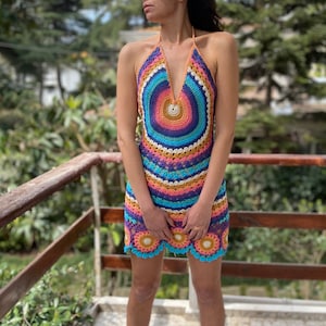 Colorful Crochet Summer Dress,Beach Dress, Summer Dress, Festival dress