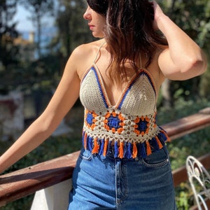 Fringe Crochet Crop top,Festival Top,Fringe top,Boho Crop Top image 1