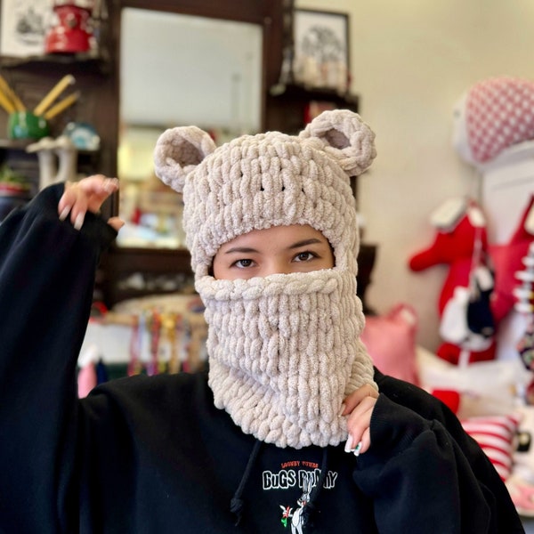 Knit Balaclava, Animal Balaclava, Ski Balaclava, Knit Handmade Hoodie, Teddy Bear Balaclava,Funny Balaclava