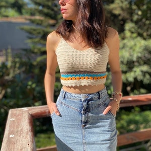 Crochet Crop Top, Crop Tank Top, Festival Clothing, Bohemian crop top,Deep V Tank Top image 1