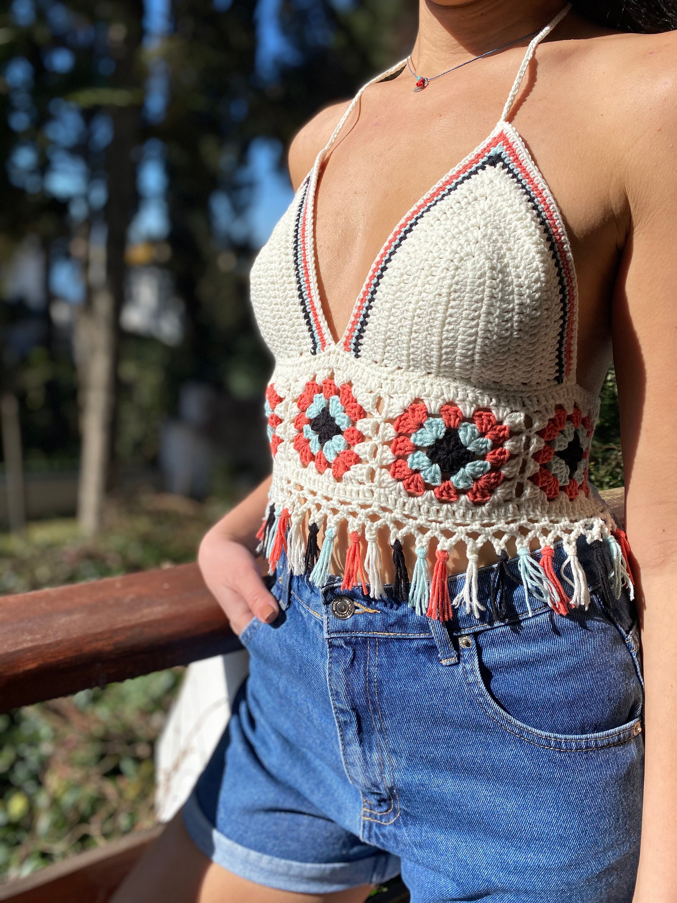 Fringe Crochet Crop Top, Festival Top, Fringe Top, Boho Crop