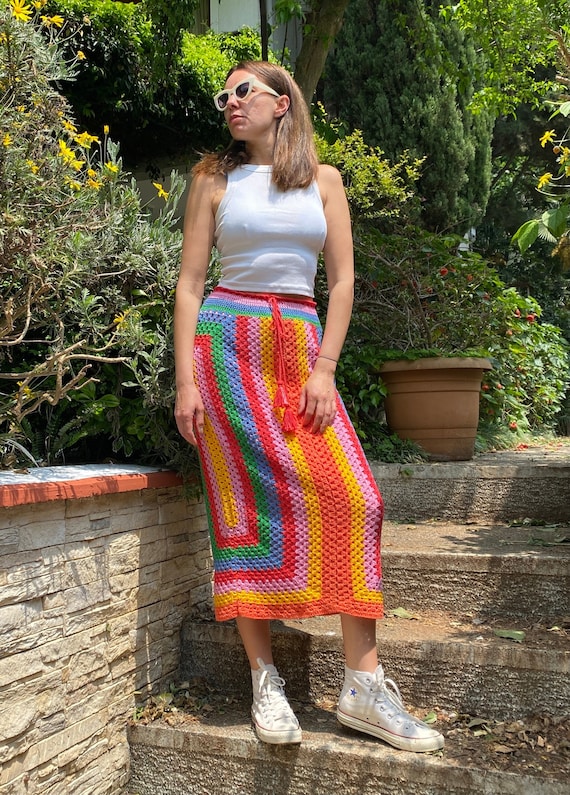 Rainbow Crochet Skirt crochet Midi Skirt With Lining Handmade Skirt boho Crochet Skirt cotton Midi Skirt Etsy UK