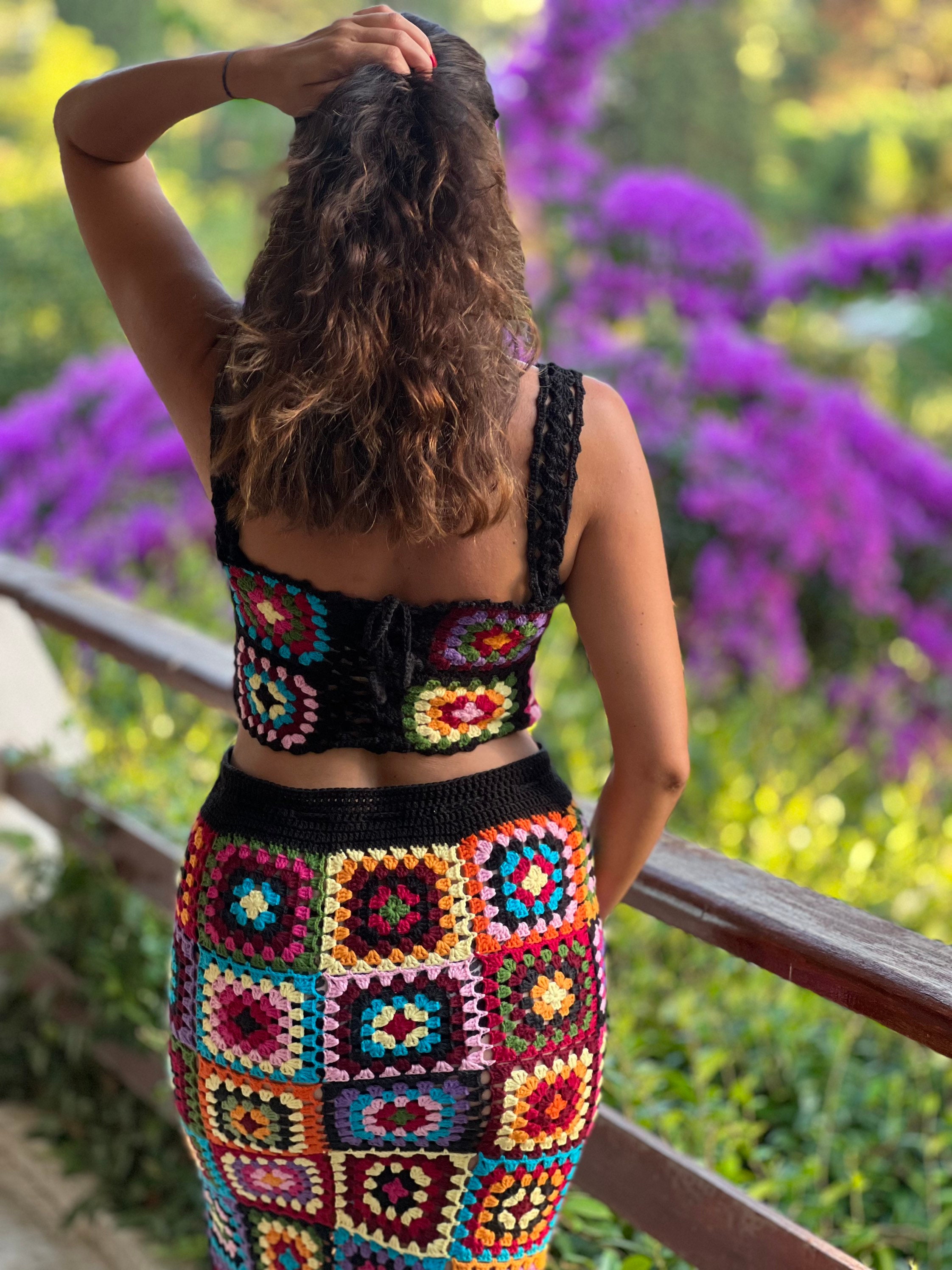 【SPERONE】Crochet Skirt Granny Square Crochet Maxi Skirt,crochet Skirt,patchwork