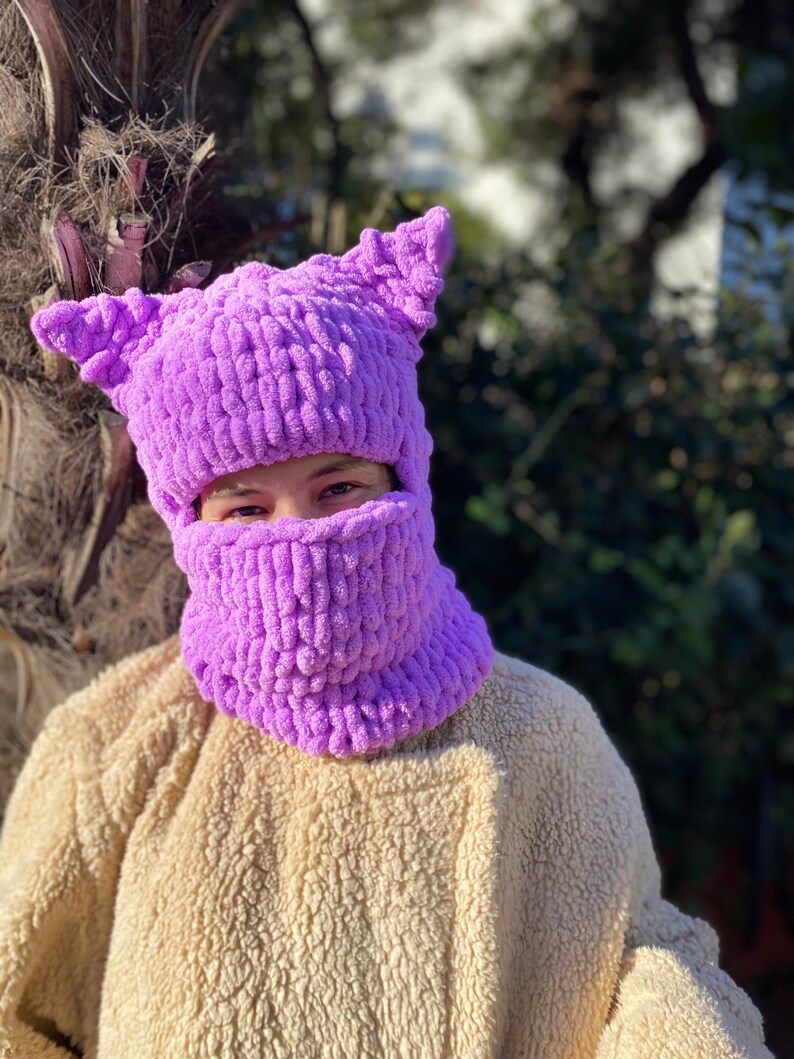 Knit Balaclava, Animal Balaclava, Ski Balaclava, Knit Handmade Hoodie, Helmet Cat Balaclava,Funny Balaclava,Man Woman custom order image 3