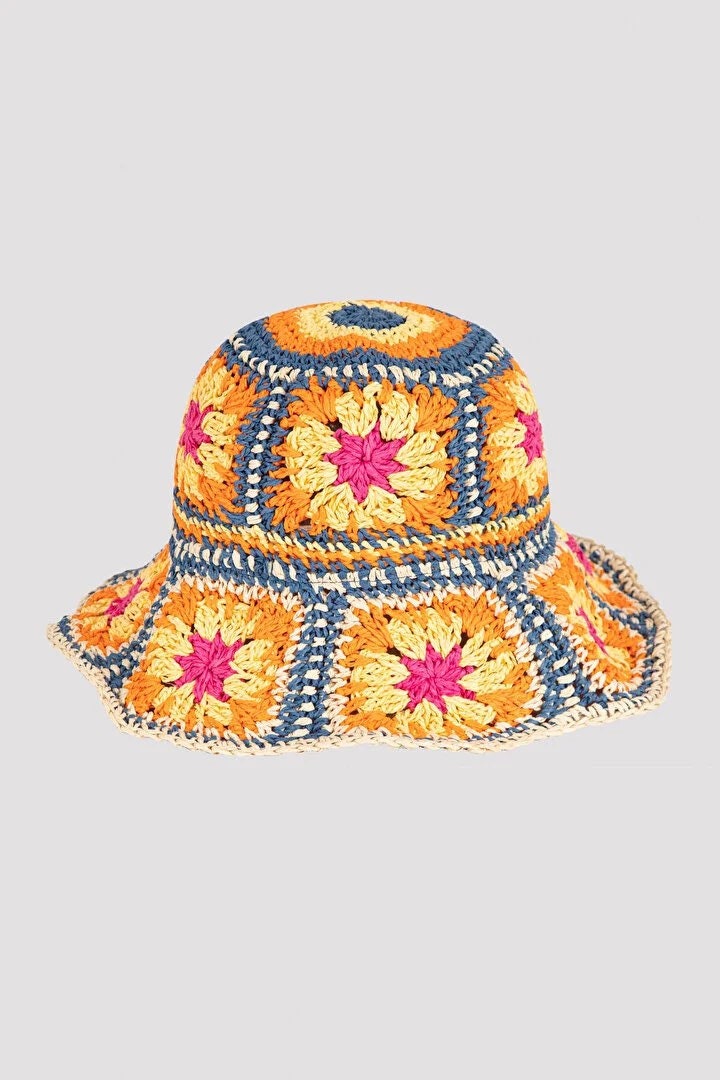 Granny Square Raffia Bucket Hat,handmade Bucket Hat,boho Granny Square Raffia Bucket Hat,handmade Bucket Hat,boho