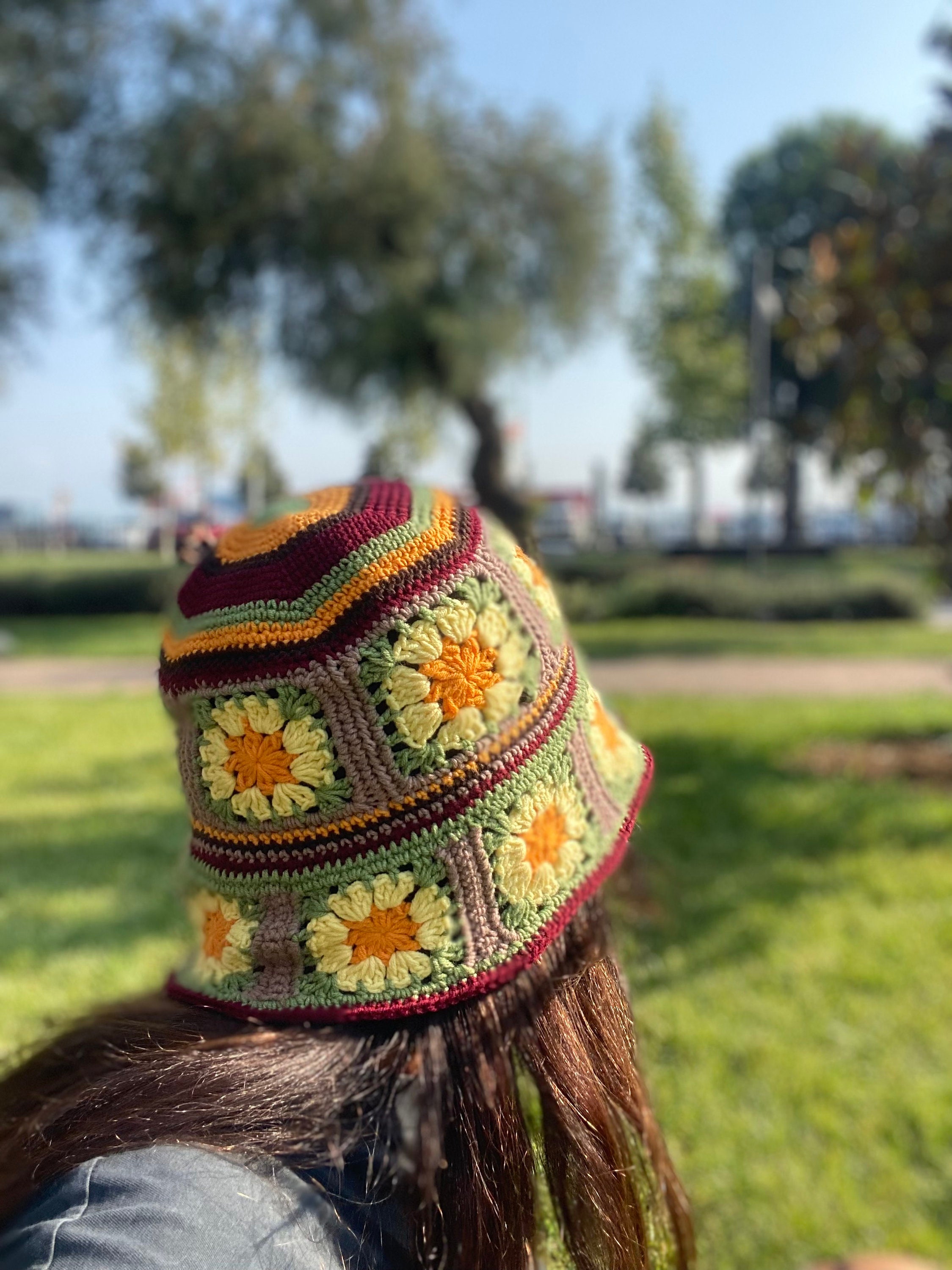 Handcrafted Crochet Bucket Hat Granny Square Acrylic Yarn Handmade Knit How To Crochet A Granny Square Bucket Hat - YouTube main image 4