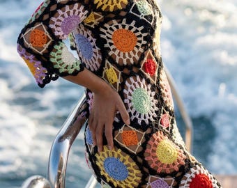 Granny Square Colorful Dress, Beach Cover-up, Festival Outfit