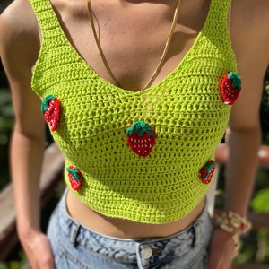 Strawberry Crochet Crop Tank Topcrochet Tank Topcrop - Etsy