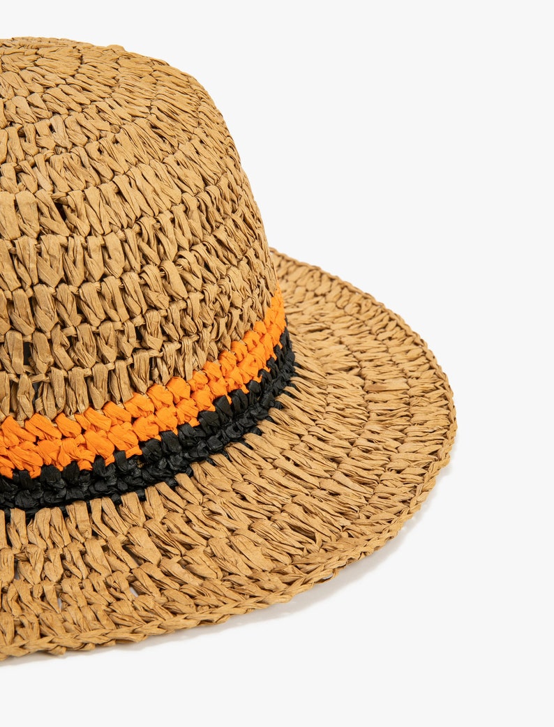 Raffia Stripe Bucket hat,Colorful Handmade Bucket Hat,Boho Bucket hat for women, Crochet Bucket Hat image 2