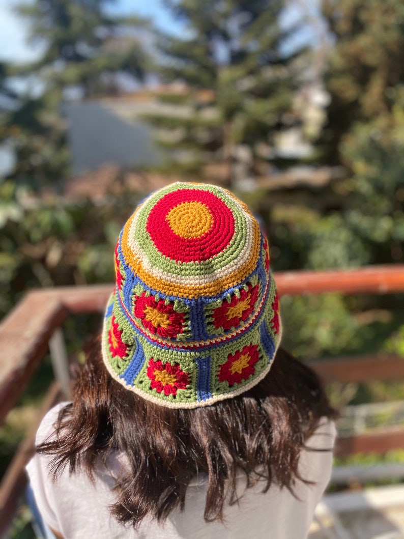 Crochet Bucket hat,Cottton summer hat,Boho Bucket for women, Beach hat,Summer hat,Handmade Bucket Hat image 9