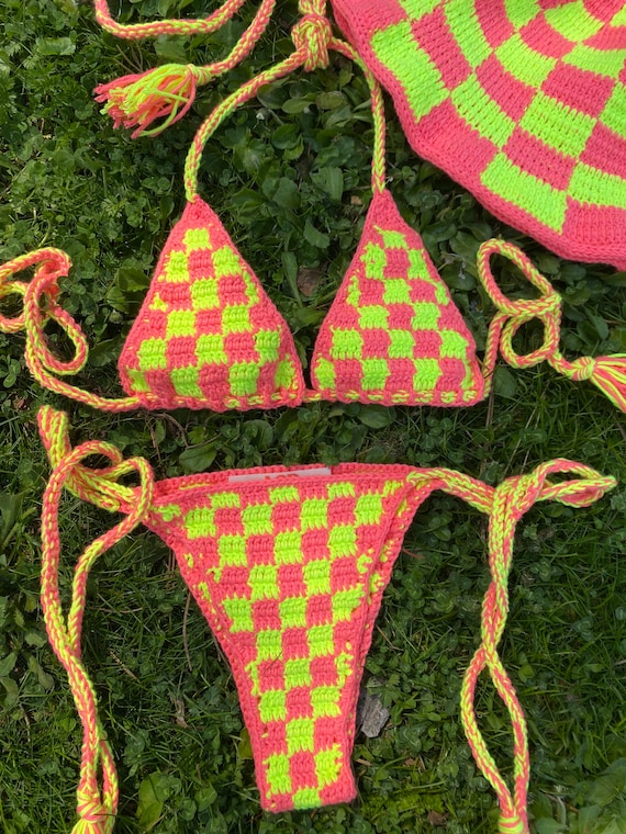 3 Pieces Crochet Bikini Set,handmade Bikini Set,bikini Bucket Set,crochet  Bucket Hat,sexy Biki Set 