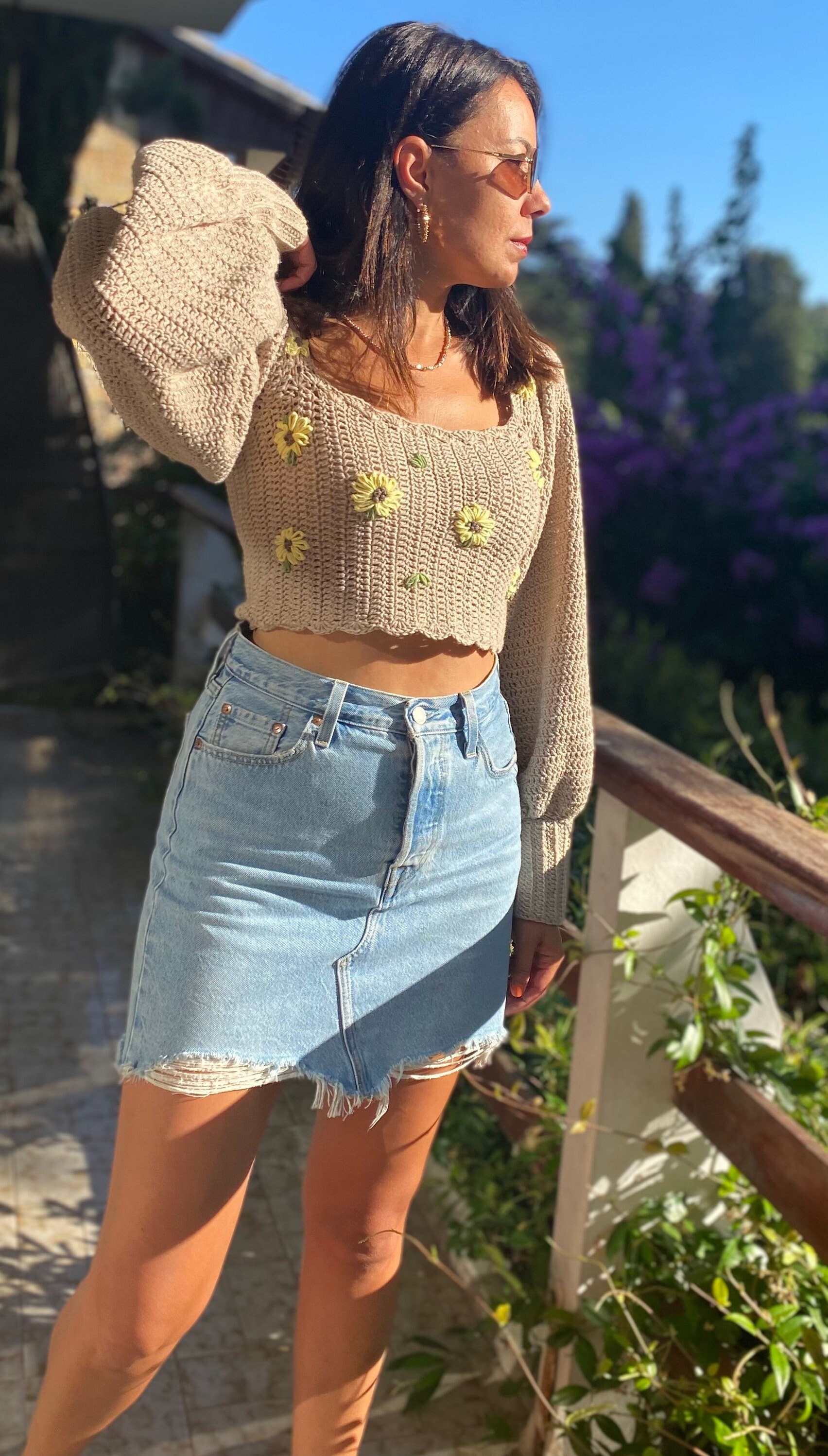 Flower Land Crochet Crop Top in Ivory - Retro, Indie and Unique Fashion