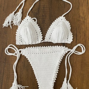 White Crochet Bikini Set,Crochet Brazilian Bikini Set,Crochet Swimwear,Sexy Bikini