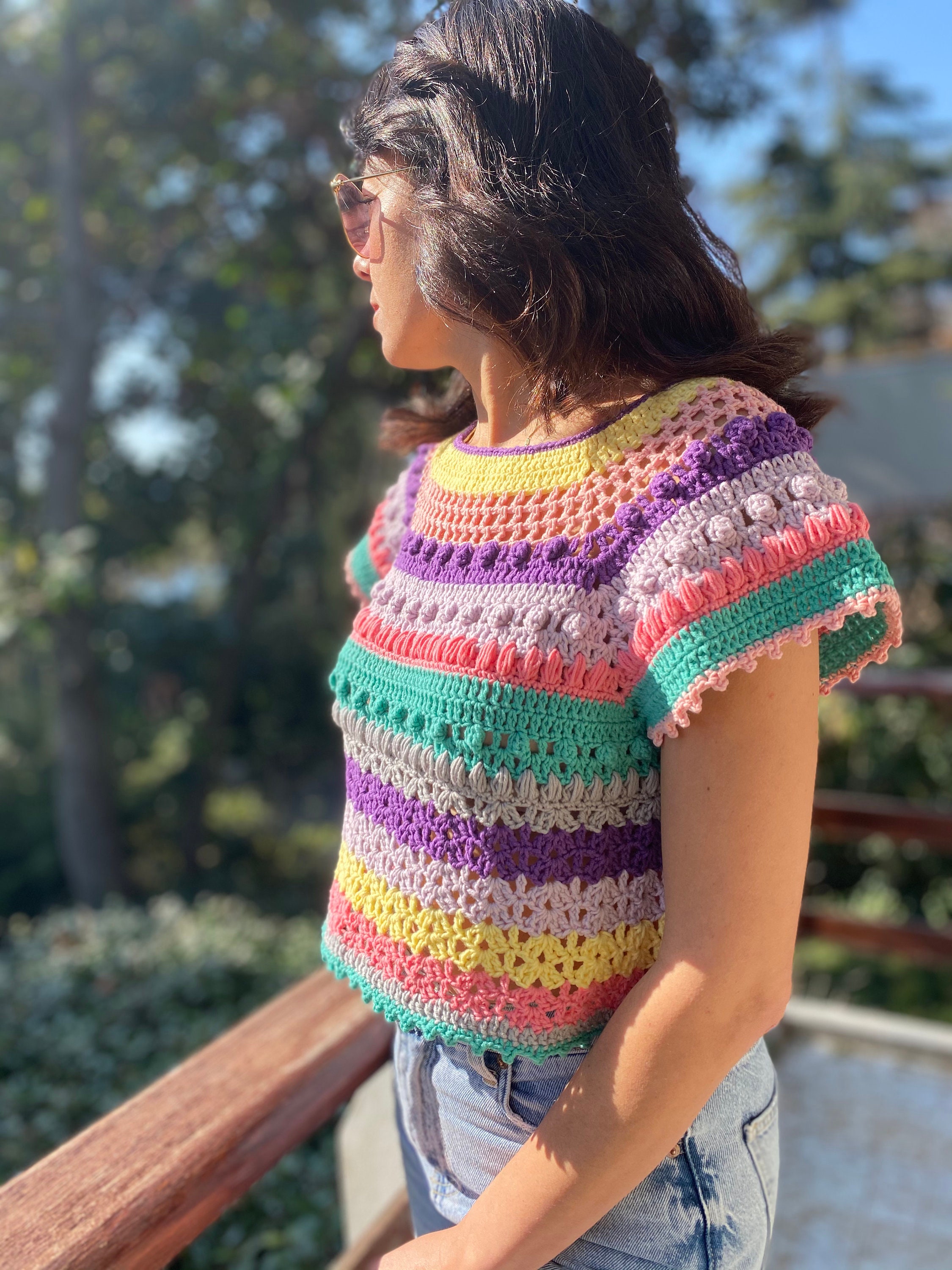 Rainbow Crochet Crop Blousesummer Crop Blouse crochet - Etsy