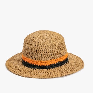 Raffia Stripe Bucket hat,Colorful Handmade Bucket Hat,Boho Bucket hat for women, Crochet Bucket Hat image 1