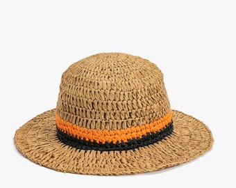 Raffia Stripe Bucket hat,Colorful Handmade Bucket Hat,Boho Bucket hat for women, Crochet Bucket Hat