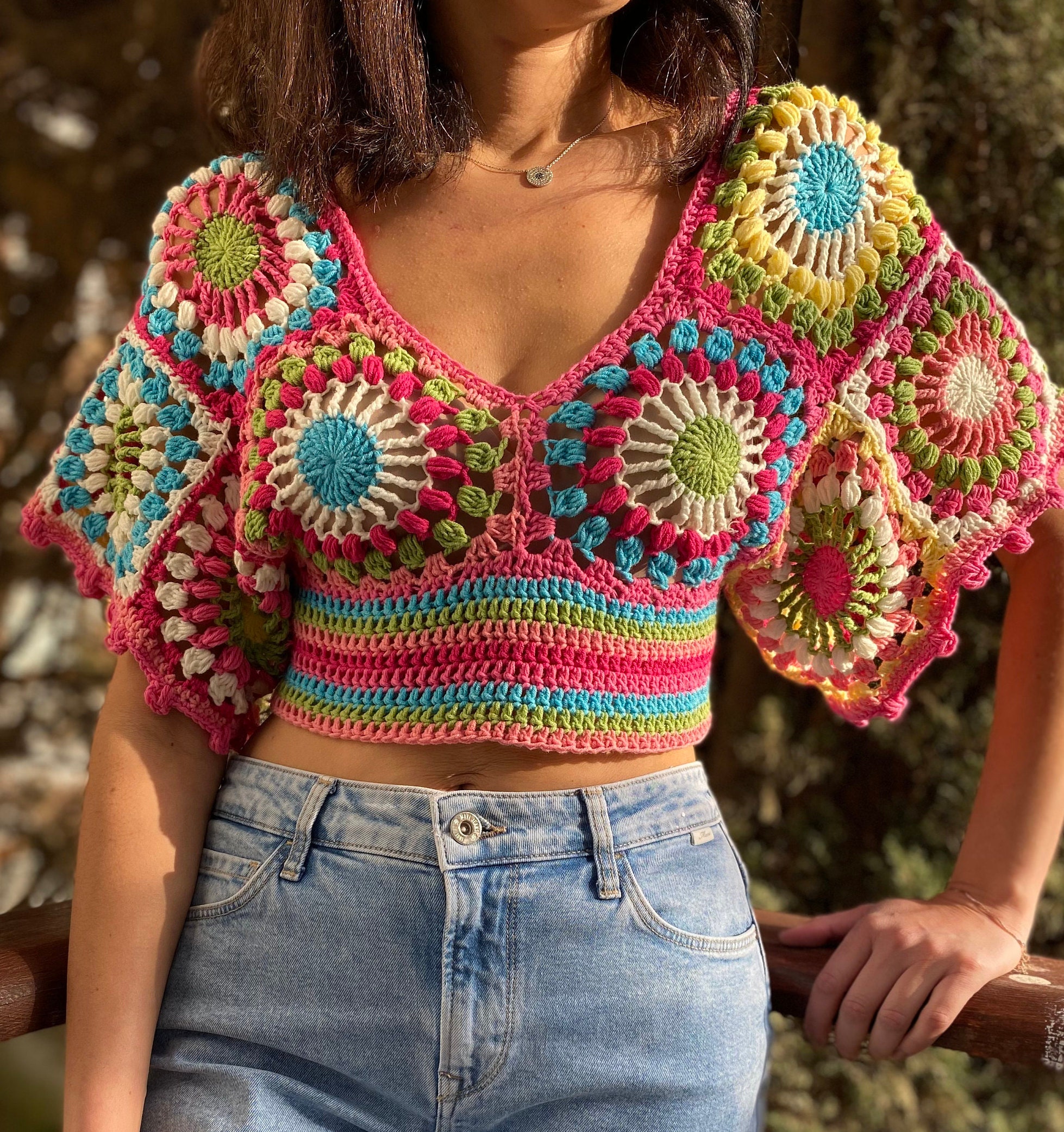 Granny Square Crop Top,colorful Crochet Croptop,crop Top Granny Square Crop Top,colorful Crochet Croptop,crop Top