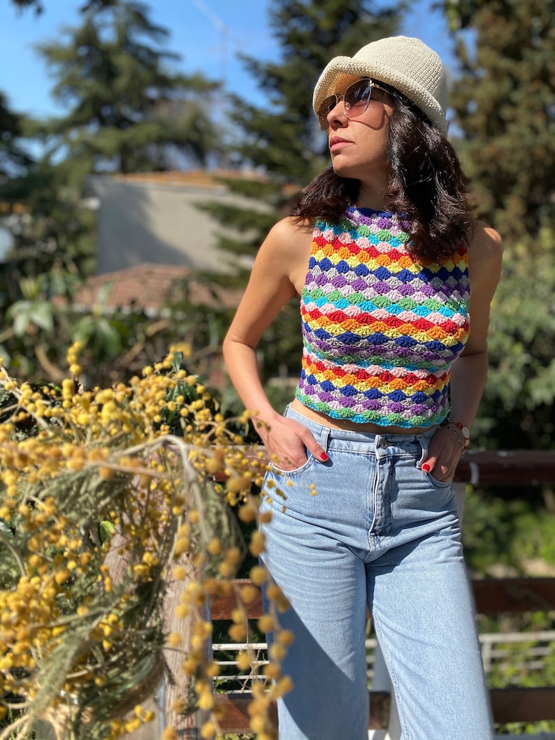 Colorful Crochet Crop Top, Halter Crop Top,Crochet Crop Top,Summer Crop Top,Boho top image 2