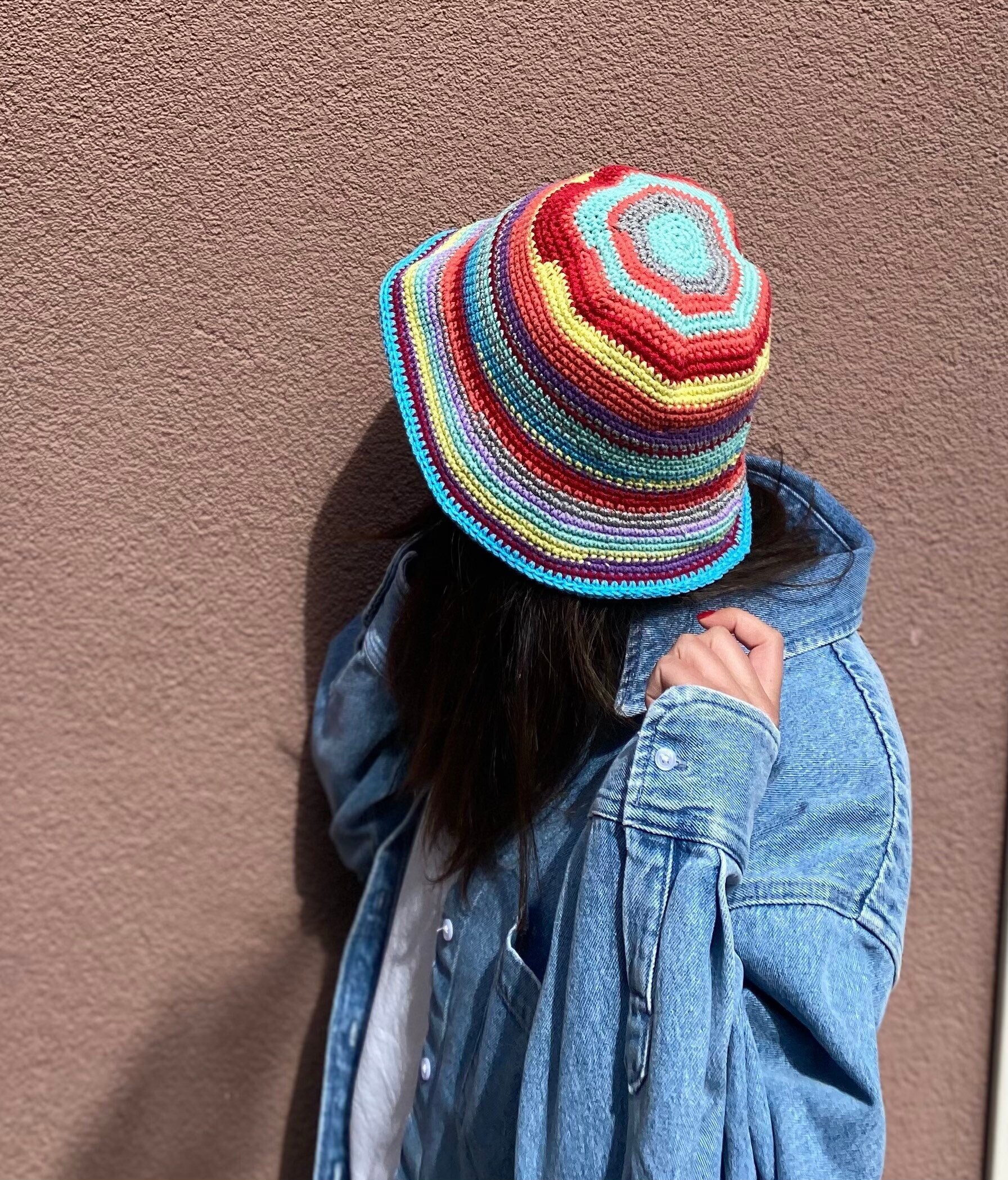 Striped Crochet Bucket Hat, Cotton Boho Summer Hat - Etsy display picture 2