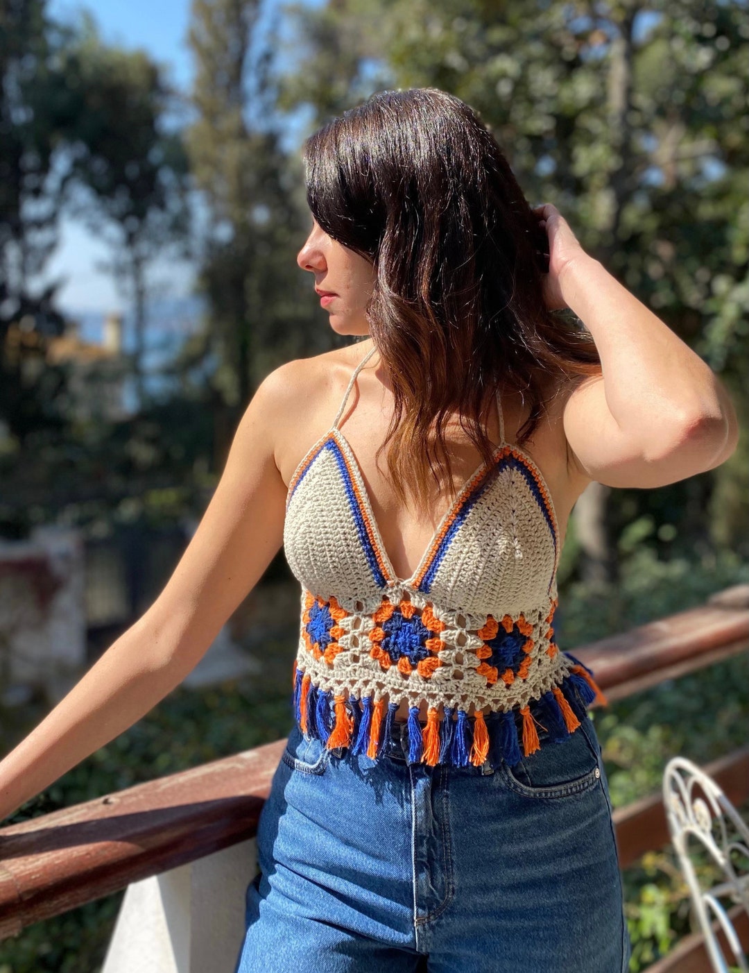 eaphi fringe crochet knit bustier ivory レディース