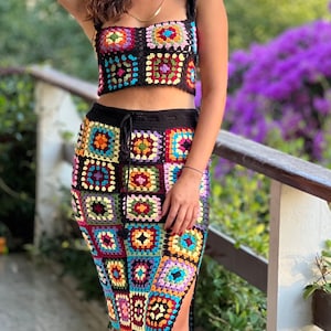 Granny Square Crochet Maxi Skirt,crochet Skirt,patchwork Handmade Skirt ...