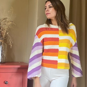 Crochet Sweater,Cotton handmade Sweater,Long sleeve  Top,Crochet Crop Sweater
