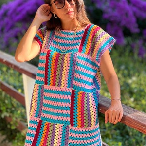 Mixed Color Hand-Crocheted Patchwork Camisole Dress