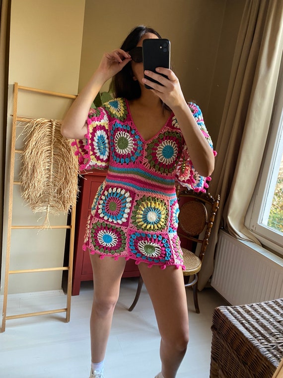 Buy Transparent Crochet Beach Dress, Fringed Crochet Dress, Sexy